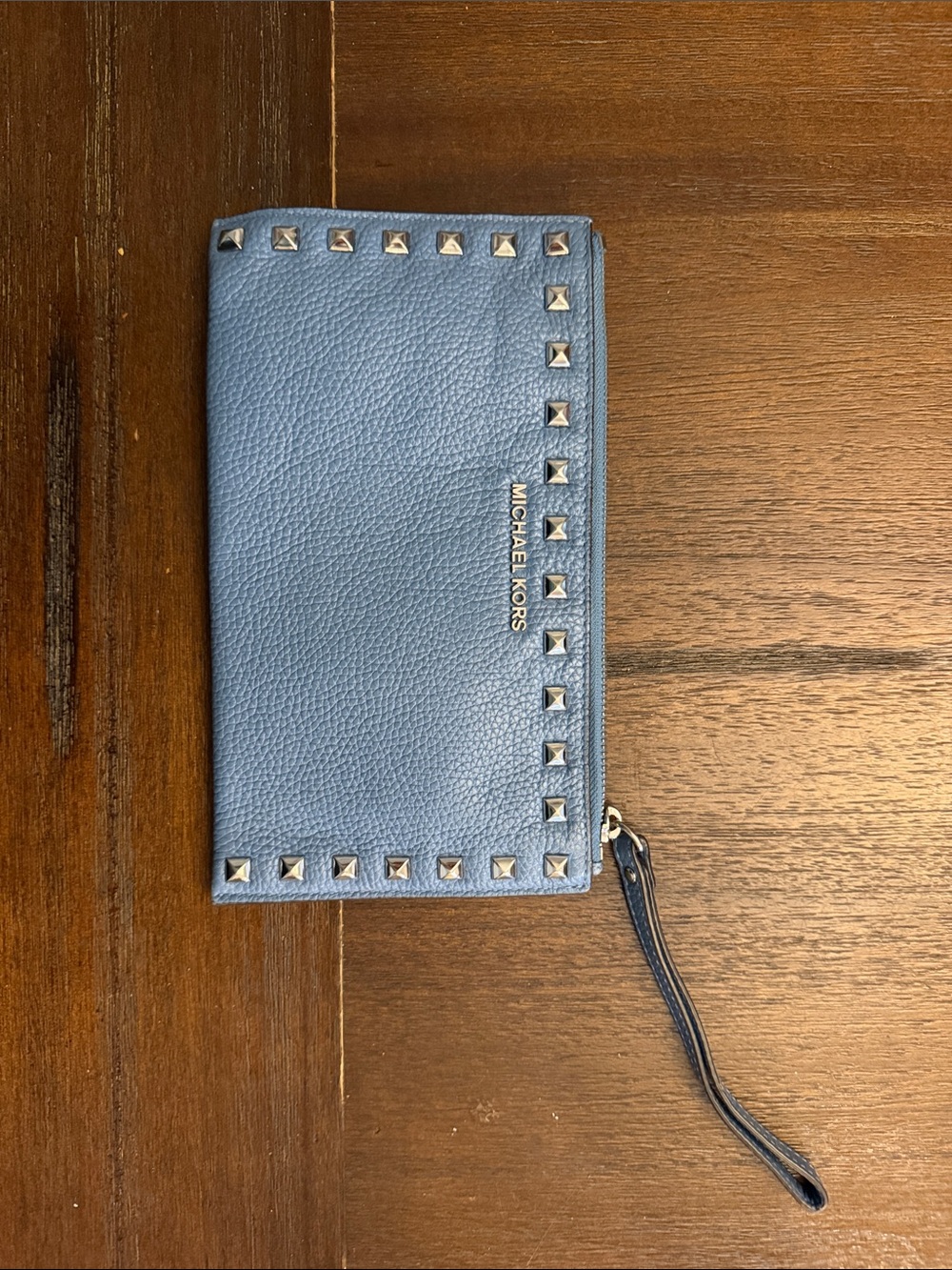 Michael Kors Light Blue Studded Leather Wristlet Wallet